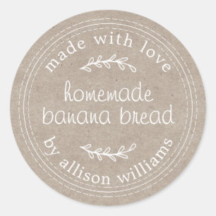 Rustic Homemade Banana Bread Kraft Paper Classic Round Sticker