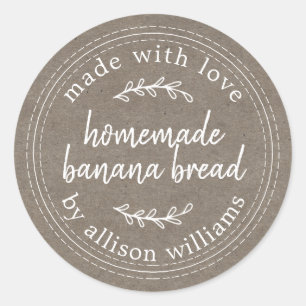 Rustic Homemade Banana Bread Kraft Paper Classic Round Sticker
