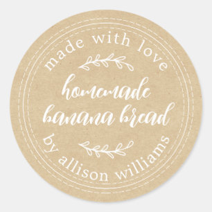 Rustic Homemade Banana Bread Kraft Paper Classic Round Sticker