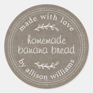 Rustic Homemade Banana Bread Kraft Paper Classic Round Sticker