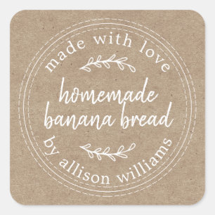 Rustic Homemade Banana Bread Kraft Paper Square Sticker