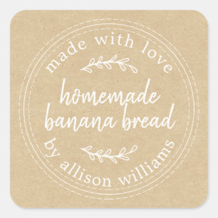 Rustic Homemade Banana Bread Kraft Paper Square Sticker