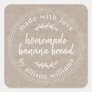 Rustic Homemade Banana Bread Kraft Paper Square Sticker