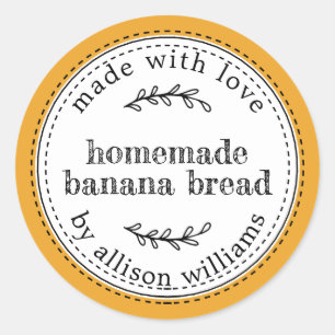 Rustic Homemade Banana Bread Mellow Yellow Check Classic Round Sticker