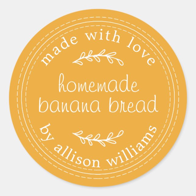 Rustic Homemade Banana Bread Mellow Yellow Classic Round Sticker (Front)