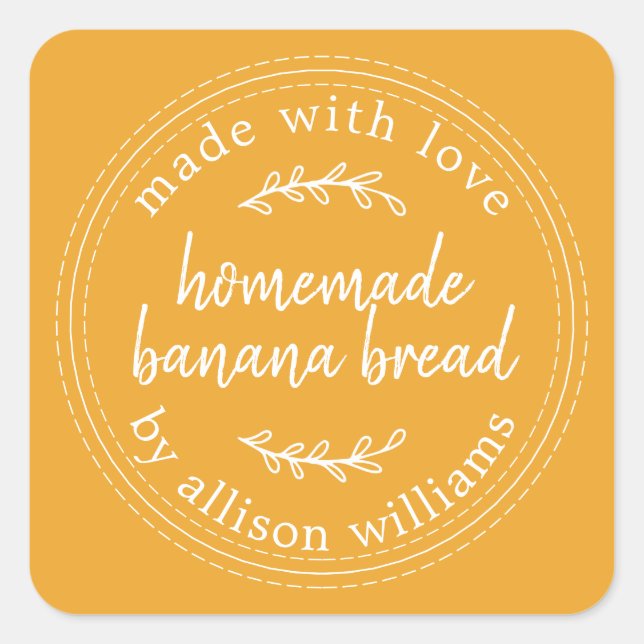 Rustic Homemade Banana Bread Mellow Yellow Square Sticker (Front)