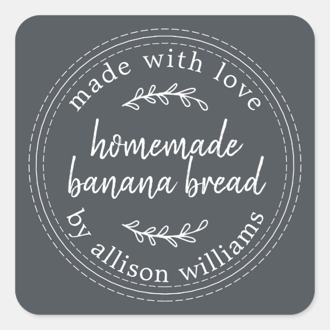 Rustic Homemade Banana Bread Off-Black Square Sticker (Front)