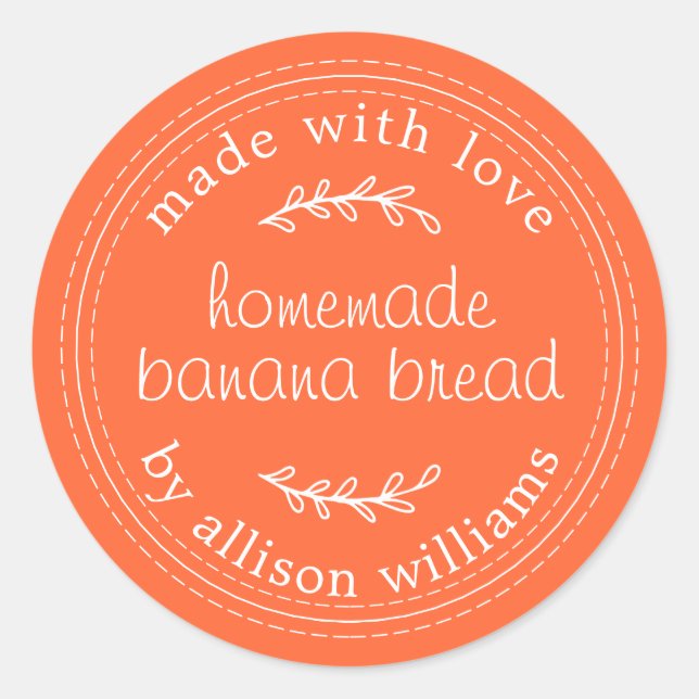 Rustic Homemade Banana Bread Orange Classic Round Sticker (Front)