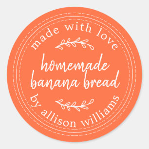 Rustic Homemade Banana Bread Orange Classic Round Sticker