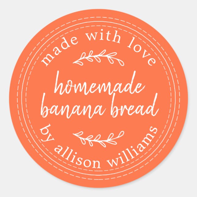 Rustic Homemade Banana Bread Orange Classic Round Sticker (Front)