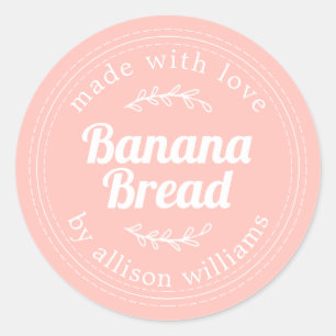 Rustic Homemade Banana Bread Pastel Pink Classic Round Sticker