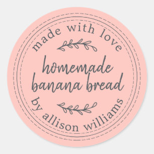 Rustic Homemade Banana Bread Pastel Pink Classic Round Sticker