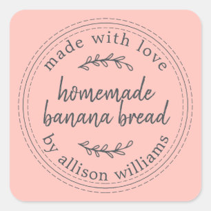 Rustic Homemade Banana Bread Pastel Pink Square Sticker
