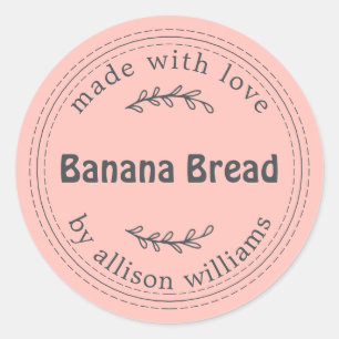 Rustic Homemade Banana Bread Pink Classic Round Sticker