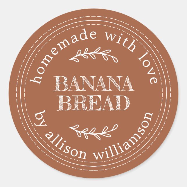 Rustic Homemade  Banana Bread TerraCotta Classic Round Sticker (Front)
