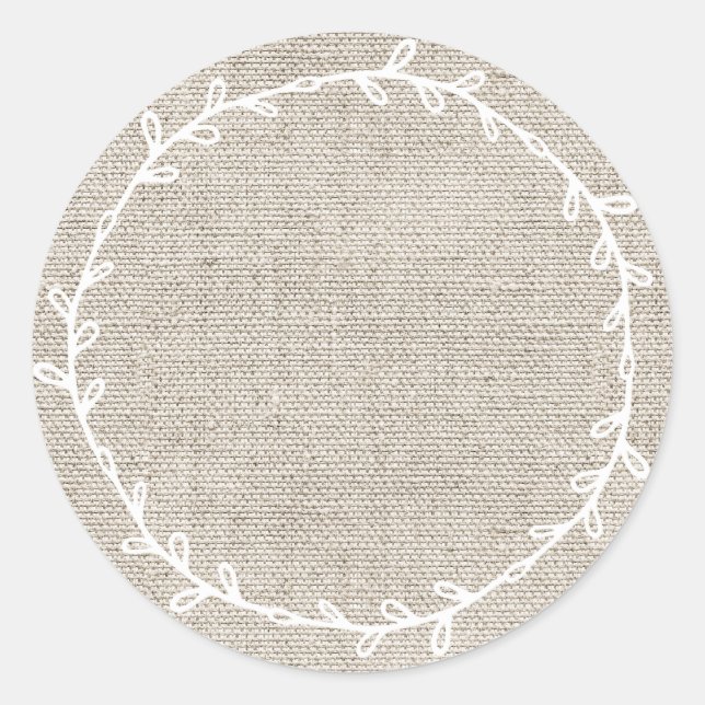 Rustic Homemade Beige Burlap Write On Blank Classic Round Sticker (Front)