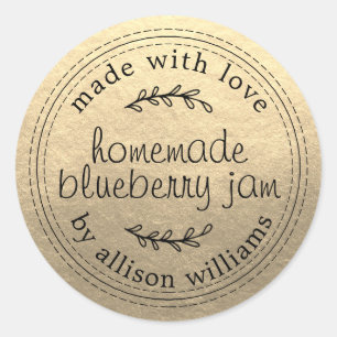 Rustic Homemade Blueberry Jam Can Gold Classic Round Sticker