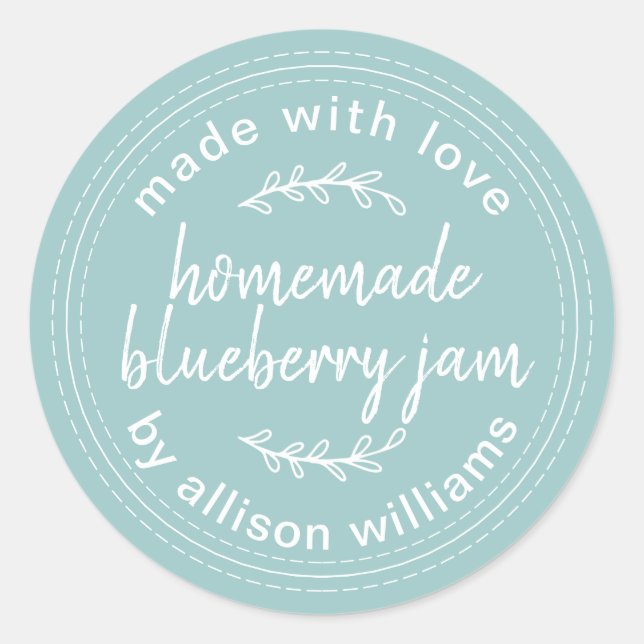Rustic Homemade Blueberry Jam Canning Blue Classic Round Sticker (Front)