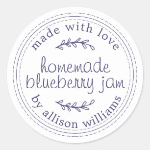 Rustic Homemade Blueberry Jam Canning Blue White Classic Round Sticker