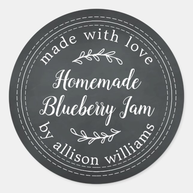 Rustic Homemade Blueberry Jam Canning Chalkboard Classic Round Sticker (Front)