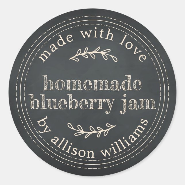 Rustic Homemade Blueberry Jam Canning Chalkboard Classic Round Sticker (Front)