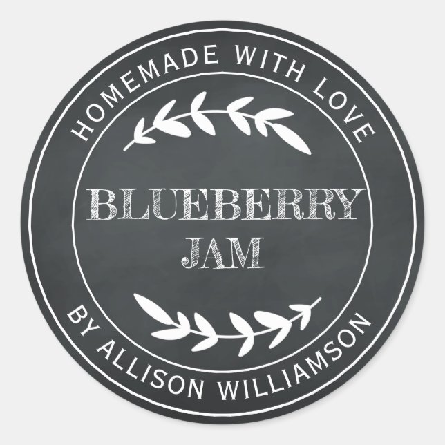 Rustic Homemade Blueberry Jam Canning Chalkboard Classic Round Sticker (Front)