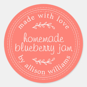 Rustic Homemade Blueberry Jam Canning Coral Jar Classic Round Sticker