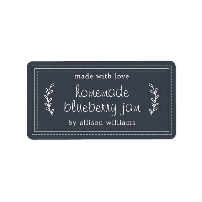 Rustic Homemade Blueberry Jam Canning Dark Blue Label (Front)