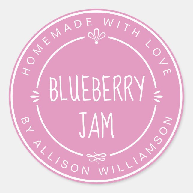 Rustic Homemade Blueberry Jam Canning Fuchsia Pink Classic Round Sticker (Front)
