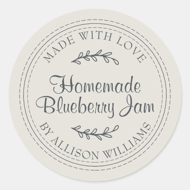 Rustic Homemade Blueberry Jam Canning Grey Classic Round Sticker (Front)