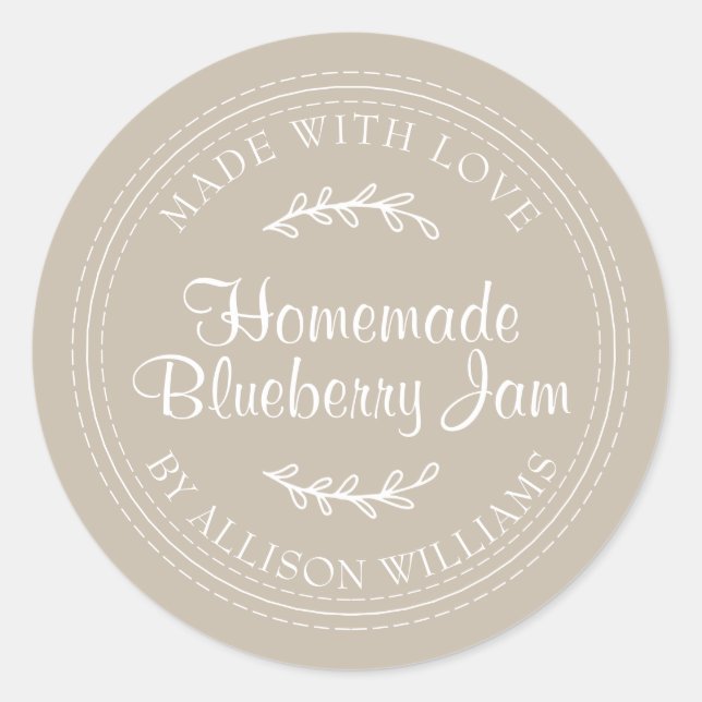 Rustic Homemade Blueberry Jam Canning Grey Classic Round Sticker (Front)