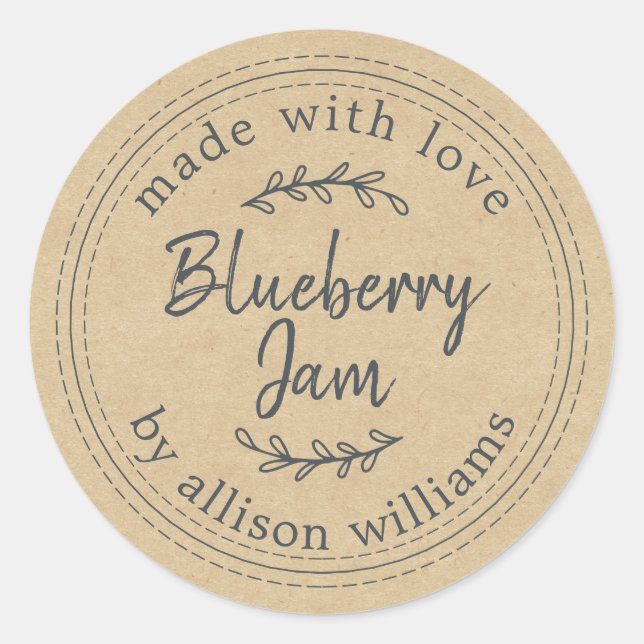 Rustic Homemade Blueberry Jam Canning Kraft Classic Round Sticker (Front)