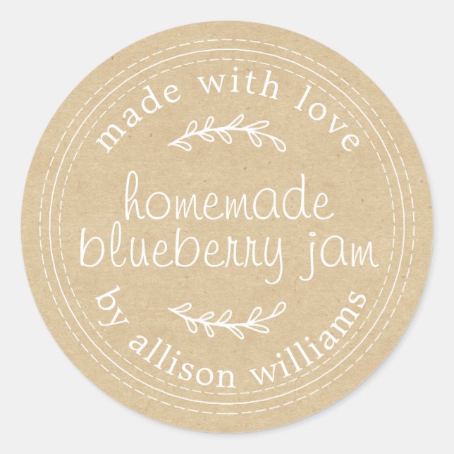 Rustic Homemade Blueberry Jam Canning Kraft Paper Classic Round Sticker (Front)