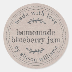 Rustic Homemade Blueberry Jam Canning Kraft Paper Classic Round Sticker