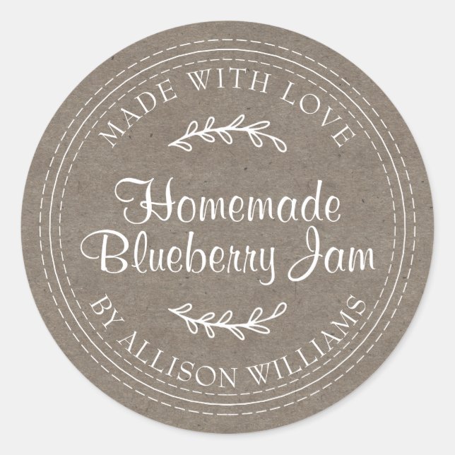 Rustic Homemade Blueberry Jam Canning Kraft Paper Classic Round Sticker (Front)