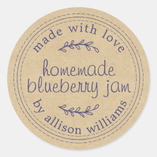 Rustic Homemade Blueberry Jam Canning Kraft Paper Classic Round Sticker
