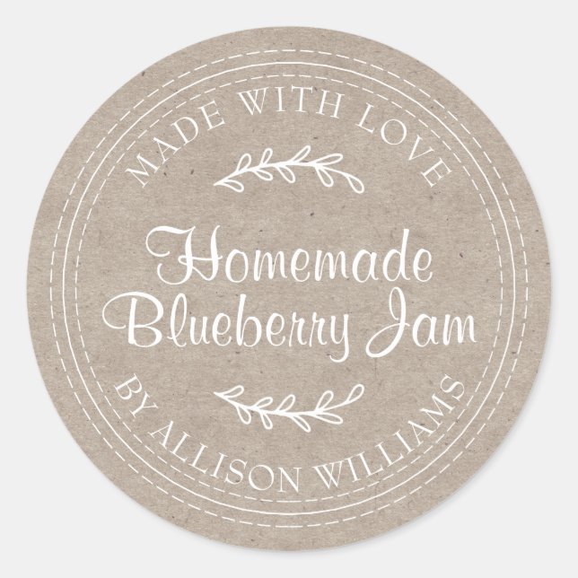 Rustic Homemade Blueberry Jam Canning Kraft Paper Classic Round Sticker (Front)