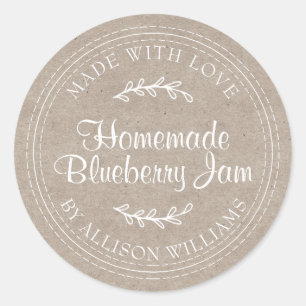 Rustic Homemade Blueberry Jam Canning Kraft Paper Classic Round Sticker
