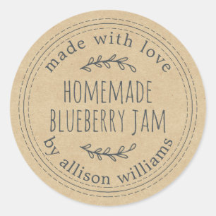 Rustic Homemade Blueberry Jam Canning Kraft Paper Classic Round Sticker