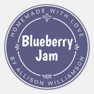 Rustic Homemade Blueberry Jam Canning Navy Blue Classic Round Sticker
