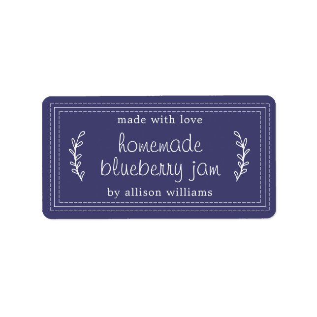 Rustic Homemade Blueberry Jam Canning Navy Blue Label (Front)