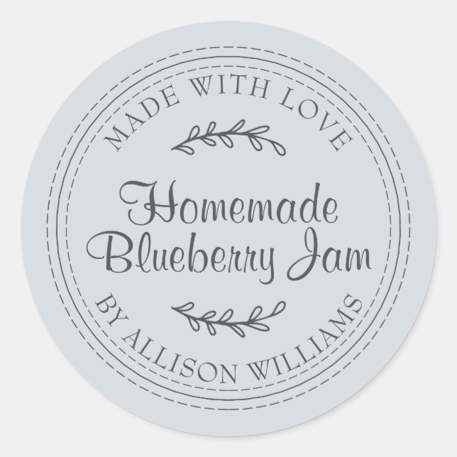 Rustic Homemade Blueberry Jam Canning Pastel Blue Classic Round Sticker (Front)