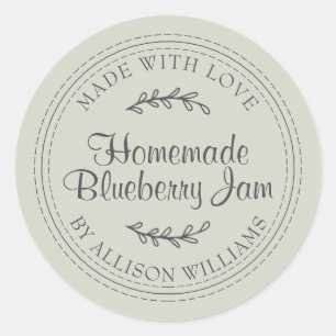 Rustic Homemade Blueberry Jam Canning Pastel Green Classic Round Sticker