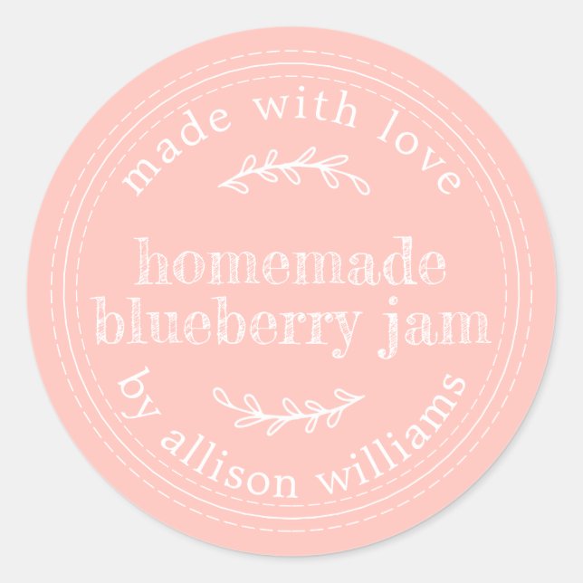 Rustic Homemade Blueberry Jam Canning Pink Classic Round Sticker (Front)