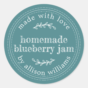 Rustic Homemade Blueberry Jam Canning Teal Classic Round Sticker