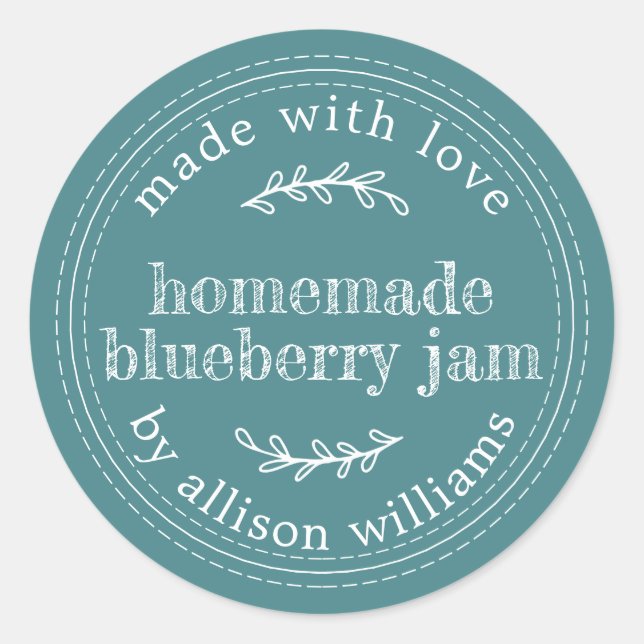 Rustic Homemade Blueberry Jam Canning Teal Classic Round Sticker (Front)