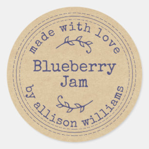 Rustic Homemade Blueberry Jam Kraft Paper Classic Classic Round Sticker