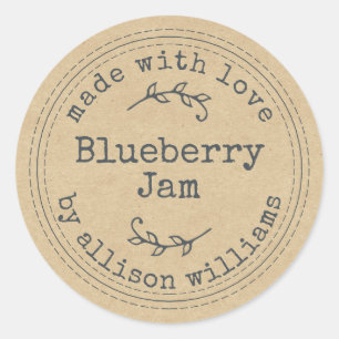 Rustic Homemade Blueberry Jam Kraft Paper Classic  Round Sticker
