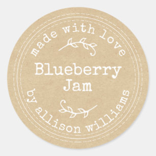 Rustic Homemade Blueberry Jam Kraft Paper Classic Round Sticker