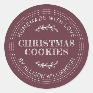 Rustic Homemade Christmas Cookies Burgundy Classic Round Sticker